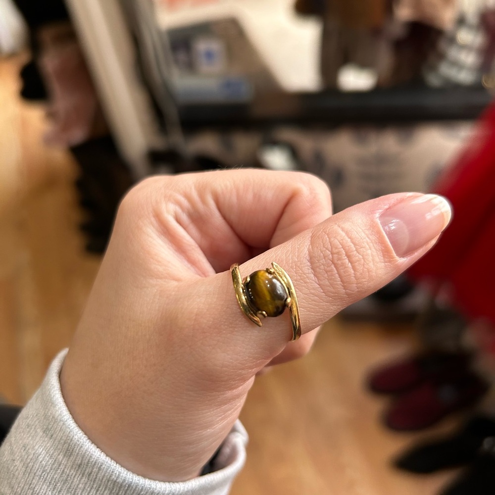 Vintage tiger eye ring gold filled ring size 9